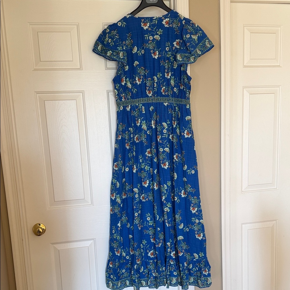 Max Studio Royal Blue Floral V-Neck Maxi Dress with Green Trim - Picture 7 of 7